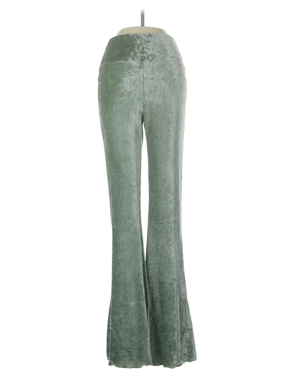 High-Waist Velvet Flare Pants — Sage Green